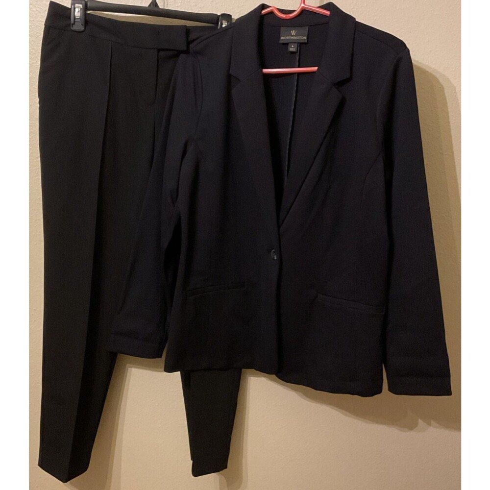NWT Worthington Black Soft Blazer Jacket Women’s Size L , EUC Pintuck Pants Sz 8